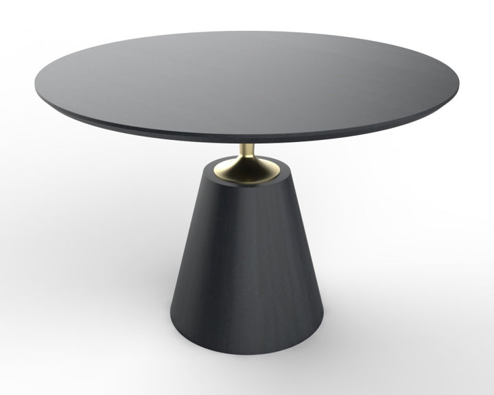 Vetrina Solid Wood Round Dining Table with Gold-Finished Metal Accents