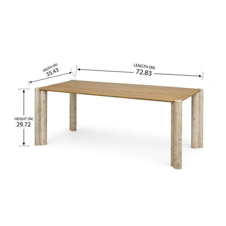 Arvelle Solid Mango Wood Dining Table with Travertine Stone Legs | Luxury Modern Organic Design