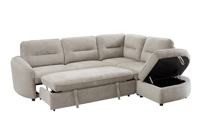 Elmstead Sectional Sleeper Sofa Bed with Pull-Out Bed, Hidden Storage and Premium Velvet Upholstery