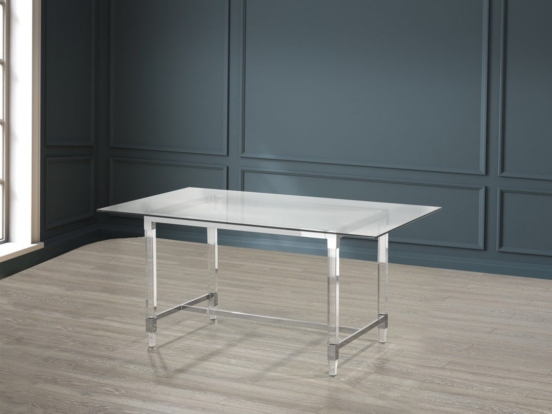 Marevian 5-Piece Dining Set – Contemporary Glass Table with Chrome Frame Modern Chairs