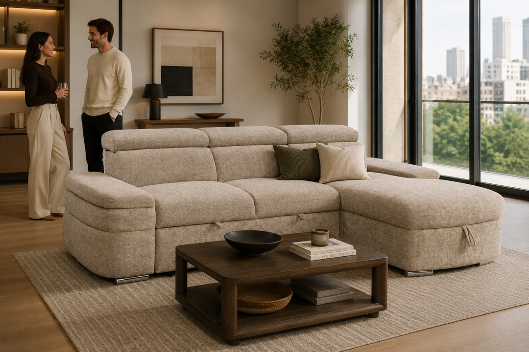 Ashbourne Sectional Sleeper Sofa with Pull-Out Bed, Storage Chaise and Premium Fabric Upholstery