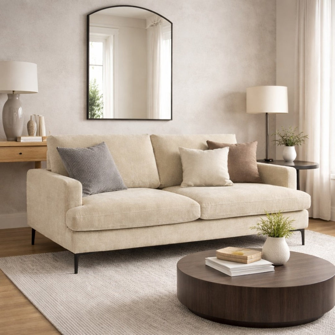 Renvique Modern Upholstered 3-Seater Sofa with Pocket Spring Cushions, High-Resilience Foam &amp; Metal Legs