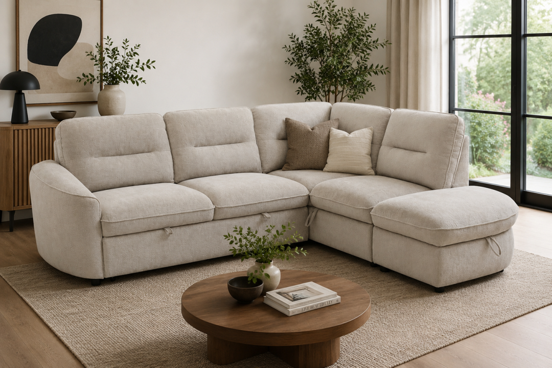 Elmstead Sectional Sleeper Sofa Bed with Pull-Out Bed, Hidden Storage and Premium Velvet Upholstery