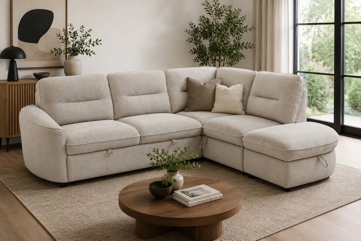 Elmstead Sectional Sleeper Sofa Bed with Pull-Out Bed, Hidden Storage and Premium Velvet Upholstery