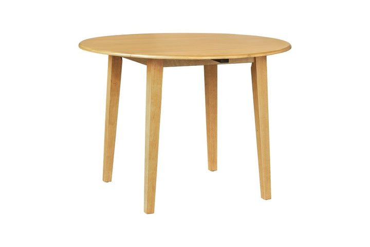 Thalorin 5-Piece Wooden Drop-Leaf Dining Set – Round Solid Rubberwood Table with 4 Ladder-Back Chairs | Oak Finish Space-Saving Dining Set