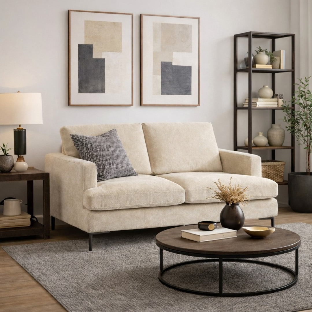 Yorkshire Beige Two Seater Sofa – Premium Textured Upholstery with Plush Cushioning, Pocket Spring Support And Contemporary Design for Modern Living Room