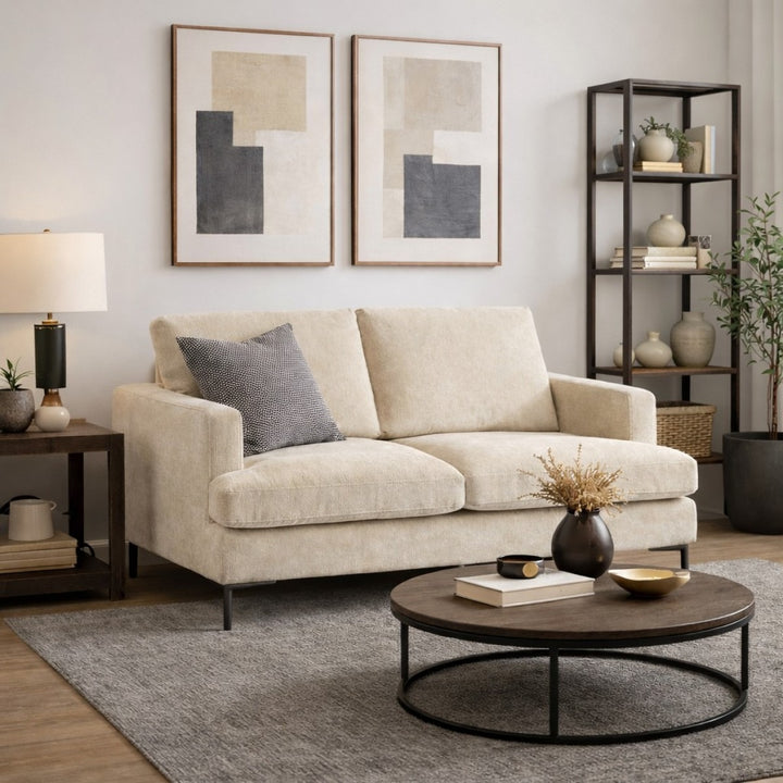 Yorkshire Beige Two Seater Sofa – Premium Textured Upholstery with Plush Cushioning, Pocket Spring Support And Contemporary Design for Modern Living Room