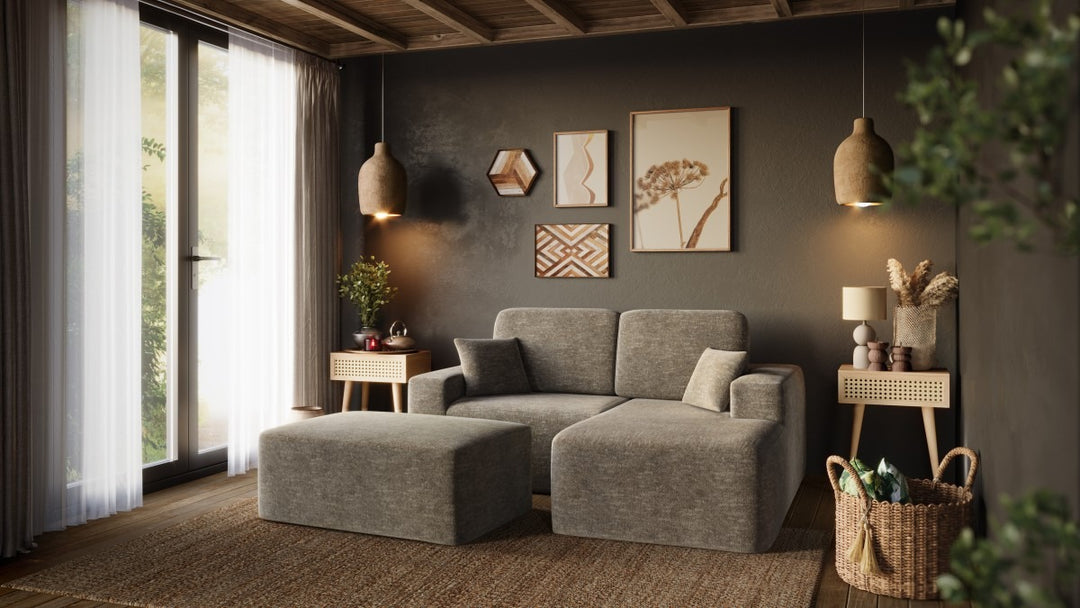 Simone Light Beige Modern Compression Sectional Sofa with Ottoman