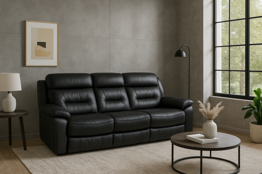 Rivaro Leather Upholstered Recliner Sofa - Midnight Black | Luxury, Comfortable, Stylish & Durable