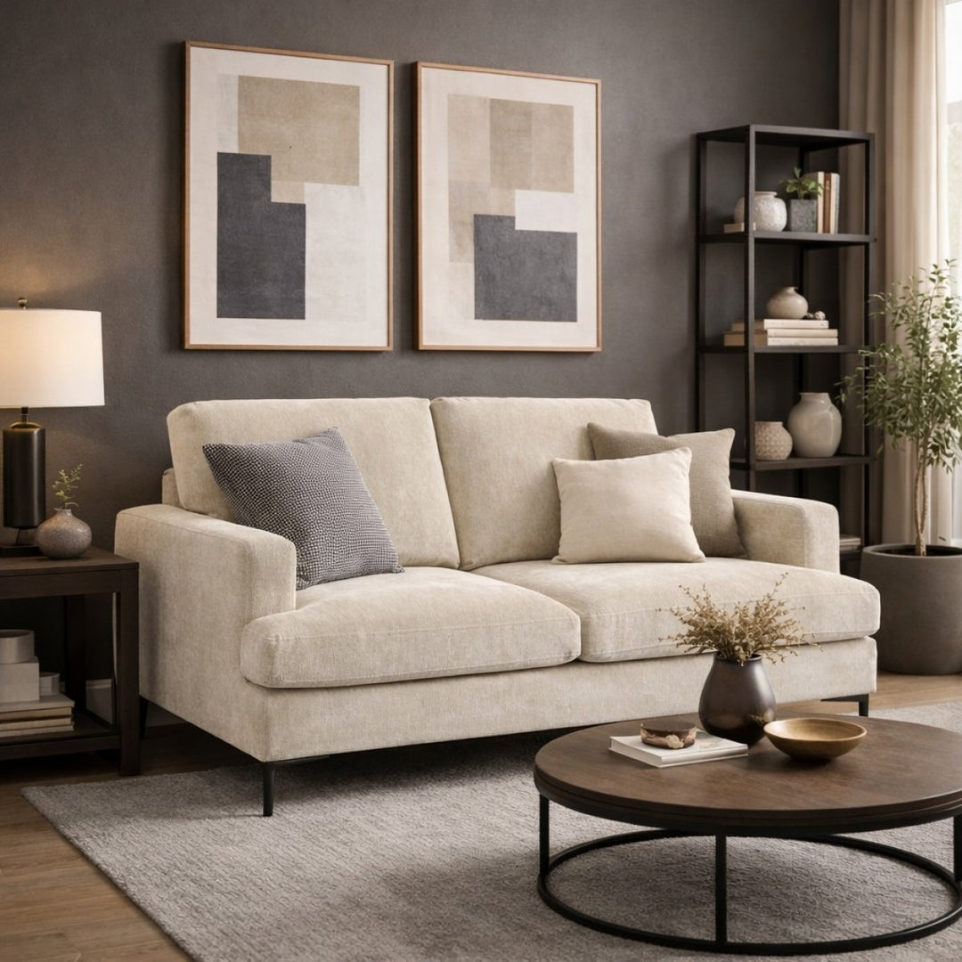 Yorkshire Beige Two Seater Sofa – Premium Textured Upholstery with Plush Cushioning, Pocket Spring Support And Contemporary Design for Modern Living Room