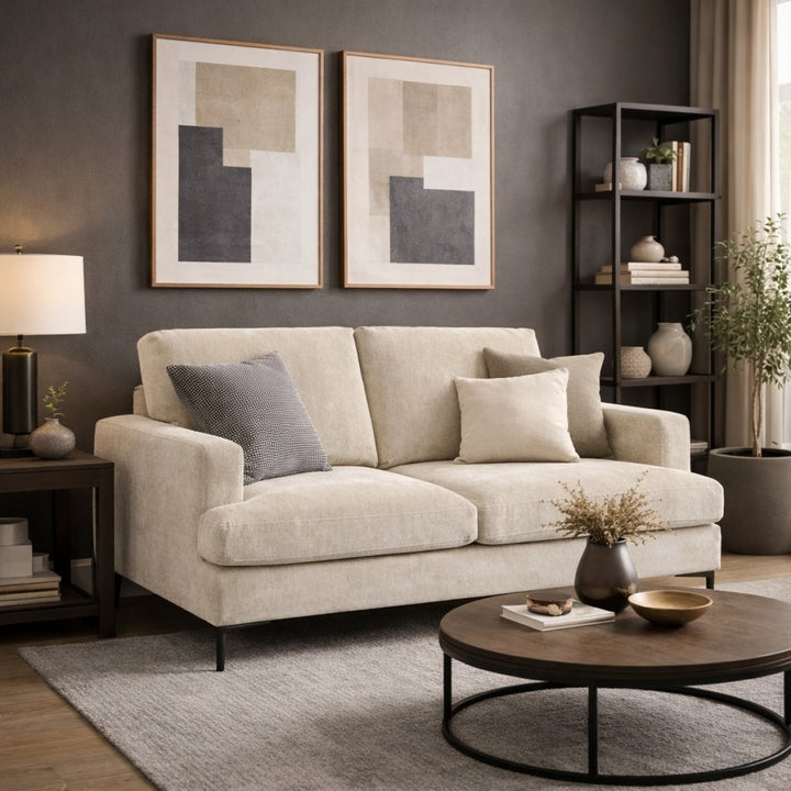 Yorkshire Beige Two Seater Sofa – Premium Textured Upholstery with Plush Cushioning, Pocket Spring Support And Contemporary Design for Modern Living Room