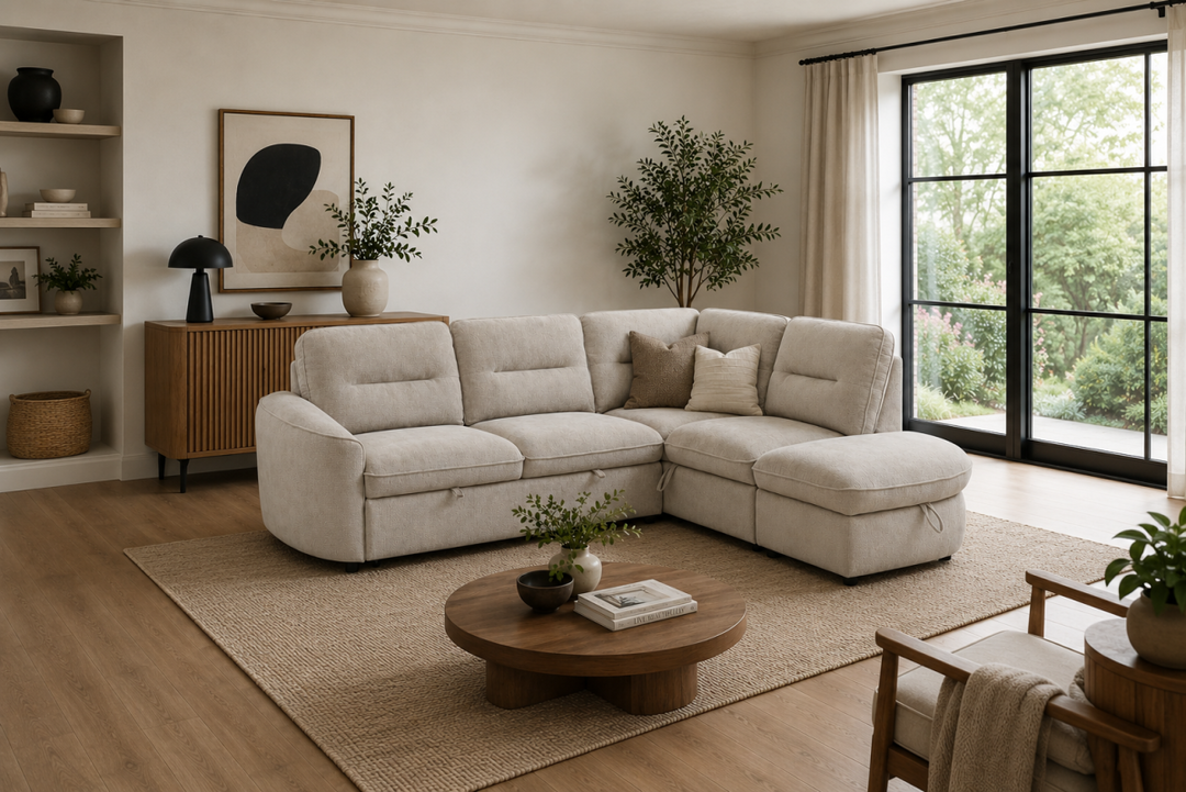 Elmstead Sectional Sleeper Sofa Bed with Pull-Out Bed, Hidden Storage and Premium Velvet Upholstery