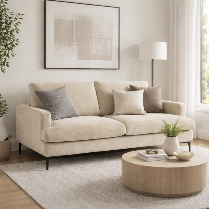 Renvique Modern Upholstered 3-Seater Sofa with Pocket Spring Cushions, High-Resilience Foam &amp; Metal Legs