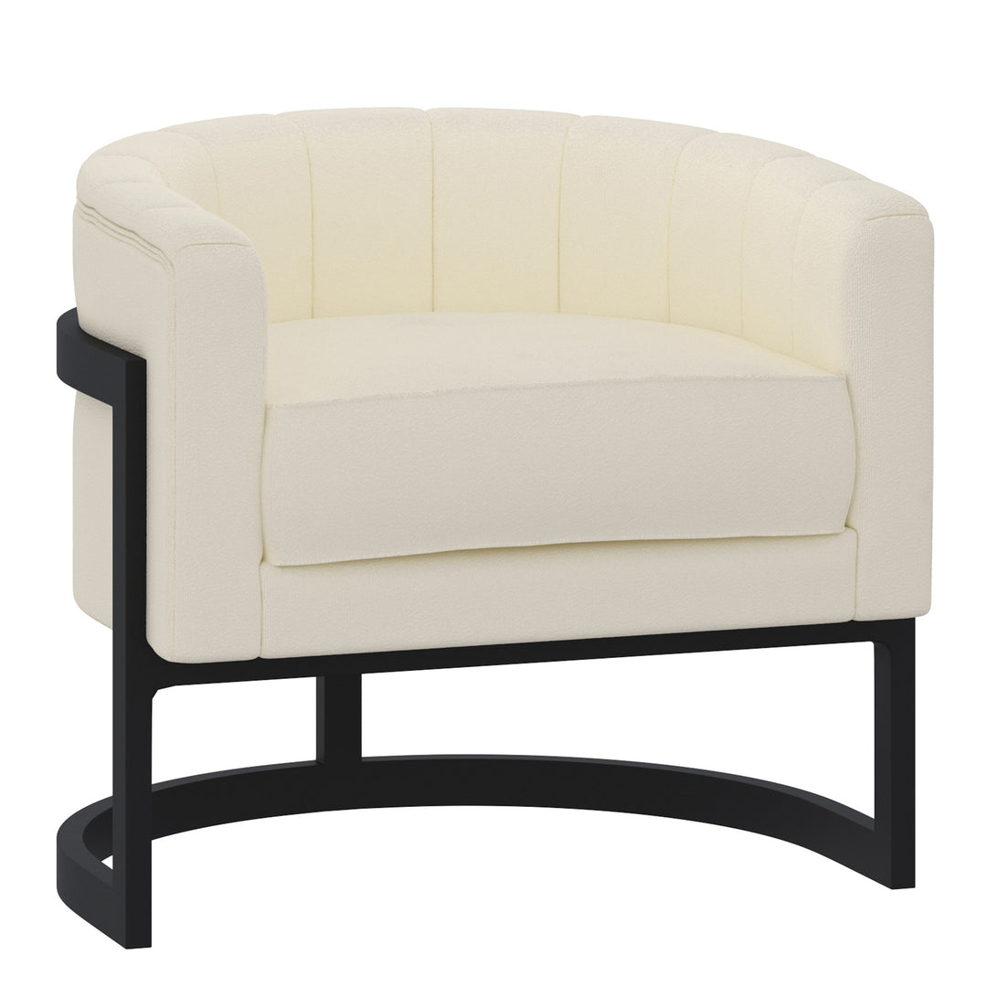 Elixaro Contemporary Bucket Chair – Textured Bouclé Upholstered Chair with Matte Black Metal Frame