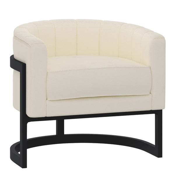 Elixaro Contemporary Bucket Chair – Textured Bouclé Upholstered Chair with Matte Black Metal Frame