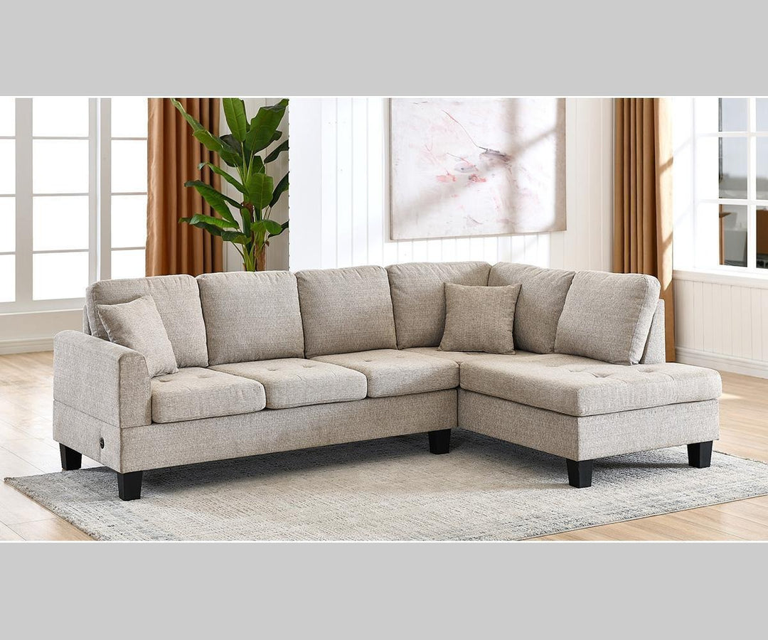 Celeste Fabric Upholstered RAF Sectional Sofa With USB Charging Ports - Almond | Stylish, Timeless, Affordable, Comfortable & Built to Last