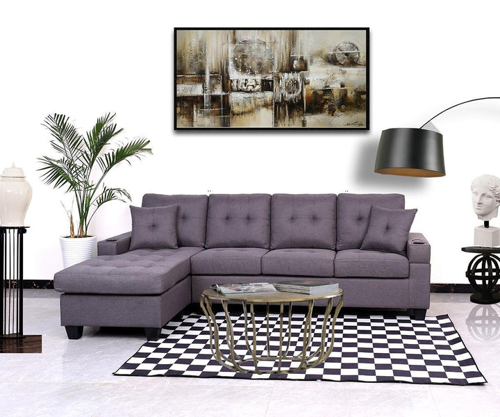 Willow Fabric Upholstered Sectional Sofa With USB & Wireless Charger - Grey | Modern, Sturdy, Comfortable & Reversible