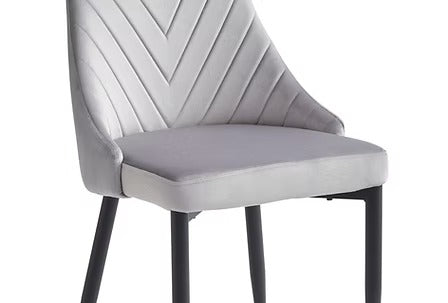 Veltrano 7-Piece Dinette Set – Sintered Stone White Marble Table with Black Steel Legs & Light Grey Velvet Chairs