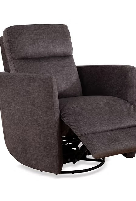 Xelviora Recliner Chair in Soft Gun Metal Fabric with Swivel Glider Mechanism, Hidden Pull Handle &amp; Zero Wallhugger Design