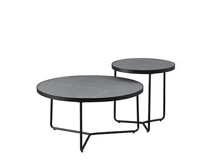 Virexon Set of 2 Coffee Tables – Modern Sintered Stone Armani Grey Marble Top with Black Steel Base