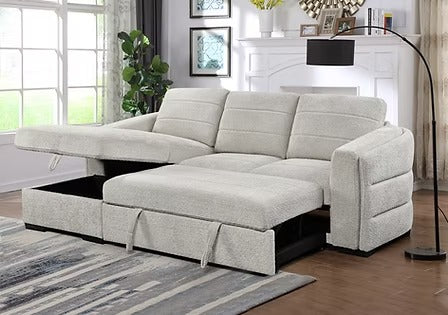 Virexa Sofa Bed Sectional – Left Hand Facing Chaise with Lift Up Storage, Rounded Back, Boucle Fabric Sleeper Sofa