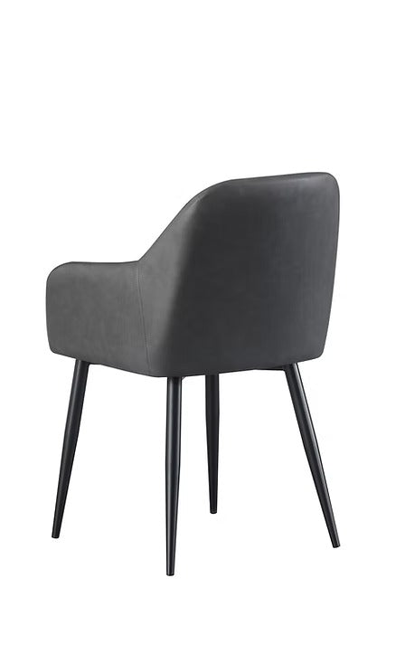 Zelviro 2-Piece Modern Accent Chair Set in Soft Grey PU with Vertical Channel Stitching, Integrated Armrests and Tapered Black Steel Legs