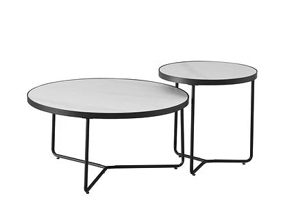Virexon Set of 2 Coffee Tables – Modern Sintered Stone Snowy White Marble Top with Black Steel Base