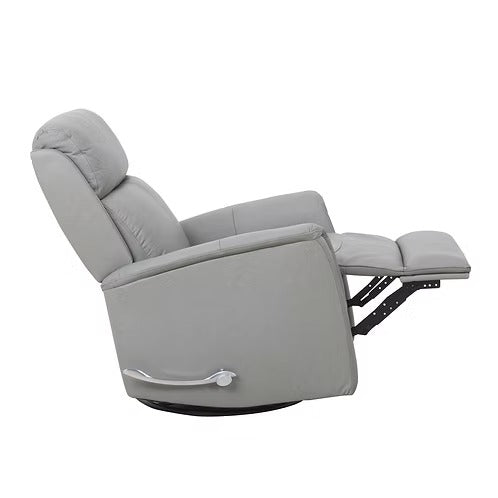 Zyrello Recliner Chair in Soft Pewter Grey Leather Match with Side-Mounted Steel Pull Handle &amp; Glider Rocking Mechanism