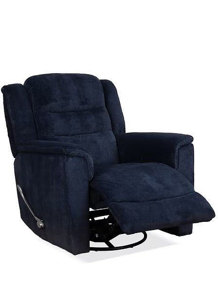 Yarvello Recliner Chair in Soft Blue Fabric with Swivel Glider Mechanism, Side-Mounted Steel Handle &amp; Zero Wallhugger Design