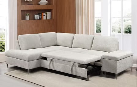 Velquora LHF Sofa Bed Sectional with Lift-Up Storage, Chaise &amp; Soft Grey Boucle Fabric