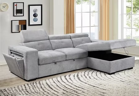 Avirex Sofa Bed Sectional – Left Hand Facing Chaise with Adjustable Headrests, Charging Station, Cup Holder, Side Storage