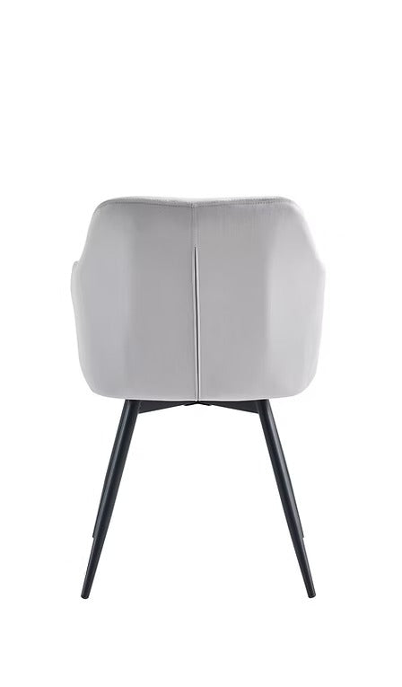 Luxevaro 2-Piece Modern Light Grey Velvet Armrest Dining Chair Set with Black Steel Legs