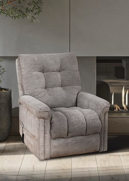 Elvexo Lift Chair in Soft Grey Fabric with Wired Remote Control &amp; High-Density Comfort Seating