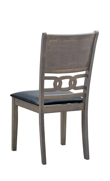 Velmoro 2-Piece Dining Chairs – Antique Grey Modern Finish Ladder Back Design with Black PU Cushion Seats for Stylish Dining & Home Interiors