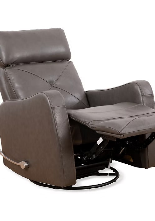 Wervano Recliner Chair with Side-Mounted Steel Pull Handle, Swivel &amp; Glider Mechanism, Zero Wallhugger Design in Soft Charcoal Leather Match
