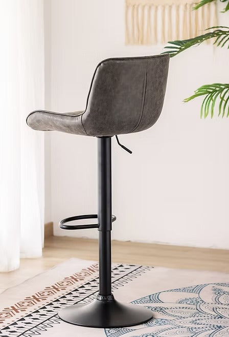 Jasviro 2-Piece Bar Stool Set – Modern Grey PU Swivel Stools with Vertical Stitching, Adjustable Height Gas Lift &amp; Black Metal Frame for Kitchen Island &amp; Counter Seating