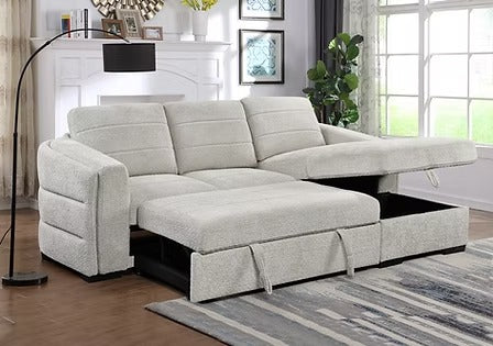 Virexa Sofa Bed Sectional – Right Hand Facing Chaise with Lift Up Storage, Rounded Back, Boucle Fabric Sleeper Sofa
