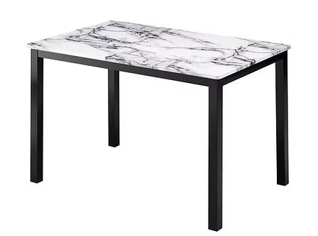 Cortano 5-Piece Dinette Set – Faux Marble Table with Black Steel Chairs