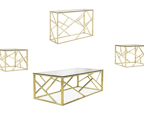 Torvexo 3 Piece Coffee Table Set – Modern Clear Tempered Glass Coffee Table with Gold Frame
