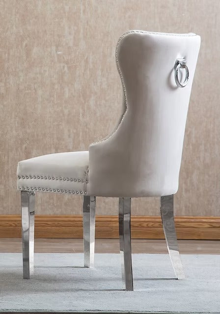 Liorvo 2-Piece Luxury Cream Velvet Dining Chair Set with Chrome Knocker Accent, Button Tufted Front, Decorative Nailhead Trim, Polished Chrome Finish, Modern Glam Dining Room Accent Chairs