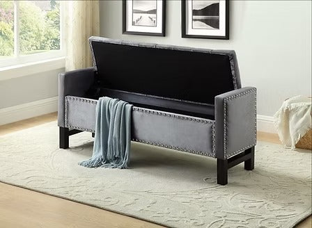 Dravien Velvet Storage Bench – Elegant Grey Upholstered Lift Top Storage Bench for Bedroom, Living Room and Entryway