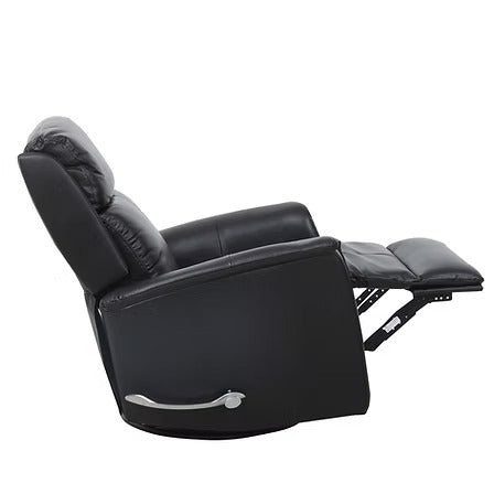 Zyrello Recliner Chair in Soft Blackberry Leather Match with Side-Mounted Steel Pull Handle &amp; Glider Rocking Mechanism
