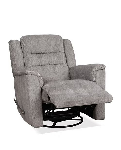 Yarvello Recliner Chair in Soft Grey Fabric with Swivel Glider Mechanism, Side-Mounted Steel Handle &amp; Zero Wallhugger Design