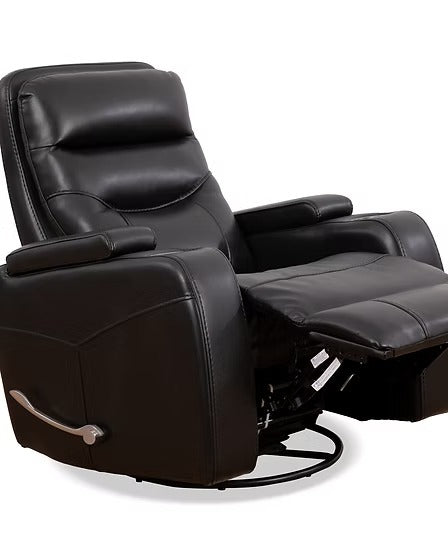 Quinvara Recliner Chair with Pull Handle, Cup Holders, Swivel Glider Function, Storage Arms & Zero Wallhugger Design in Soft Black PU