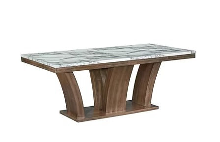 Sylviano 7-Piece Dinette Set – Rustic Brown Faux Marble Table with Rubber Wood Base &amp; Fabric Upholstered Chairs