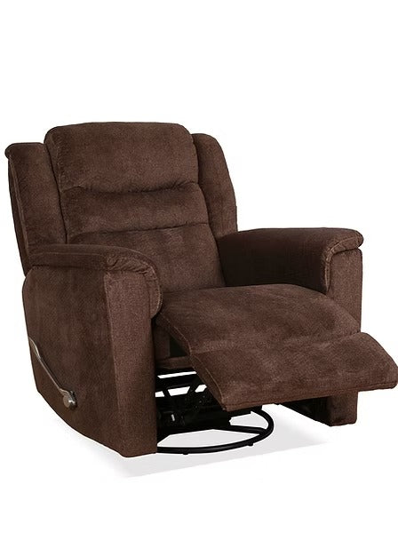 Yarvello Recliner Chair in Soft Brown Fabric with Swivel Glider Mechanism, Side-Mounted Steel Handle &amp; Zero Wallhugger Design