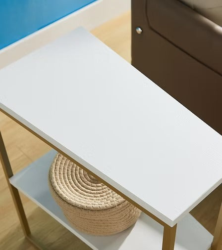 Lurvian C Shape Side Table – Compact Sofa Side Table with White Top and Gold Steel Frame