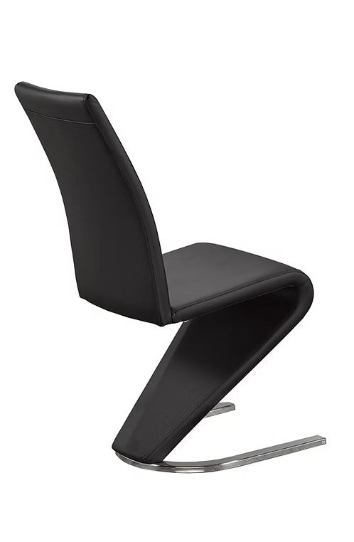 Gaverno 2-Piece Contemporary Z-Shape Black Faux Leather Dining Chair Set with Chrome Finish