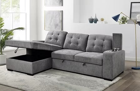 Zenviel Sofa Bed Sectional – Left Hand Facing Chaise with Lift-Up Storage, Cup Holders And Sleeper Function