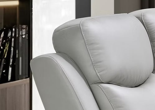 Zalviero 3-Piece Power Recliner Set with Light Grey Genuine Leather/Match, USB Ports &amp; Dual Power Recliners